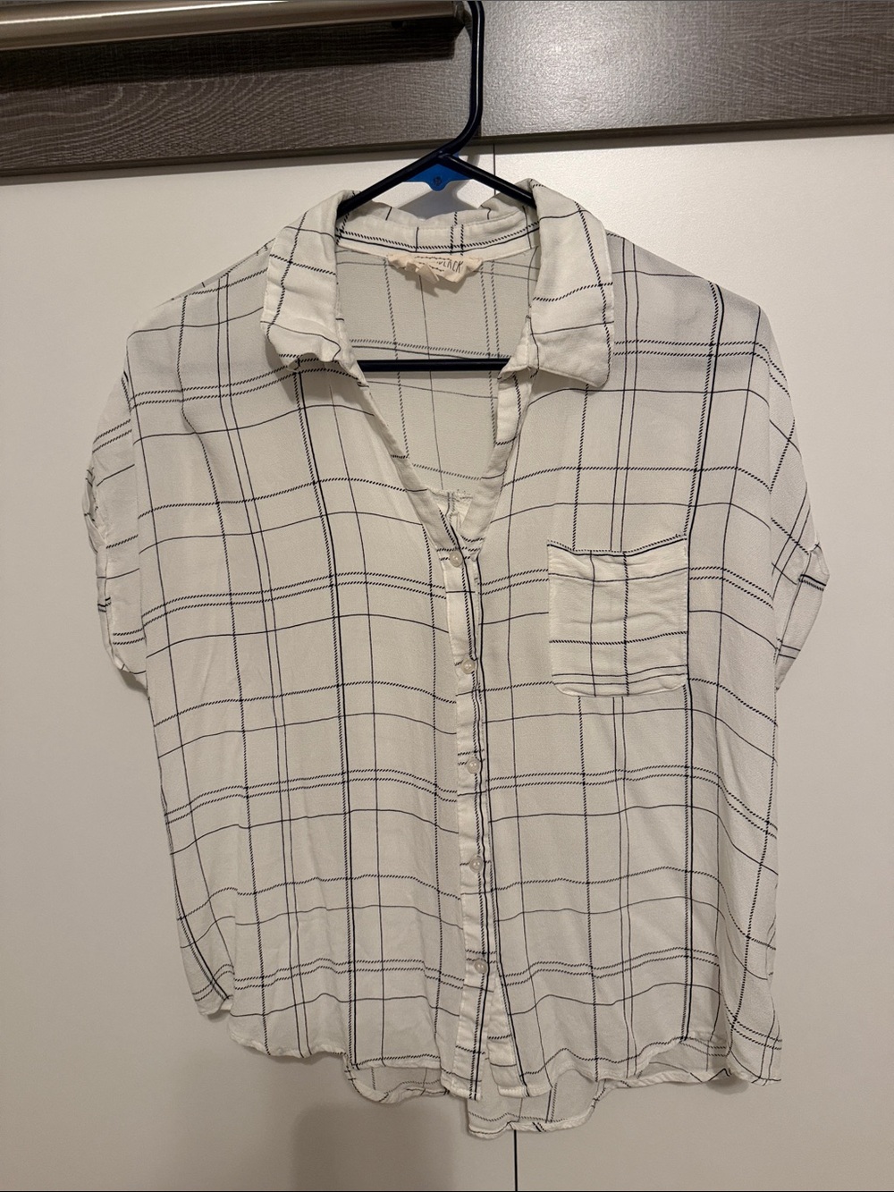 Sweet Wanderer White Plaid Button-Front Blouse